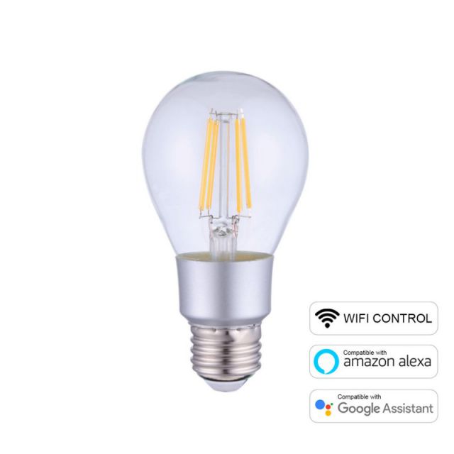 Lampadina LED Smart Wifi A60 Goccia Trasparente Filamento Dritto